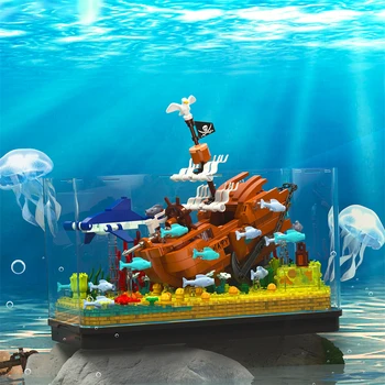 Shipwrecks Pirátskej Lodi Fish Tank Model Stavebné Bloky Morských Vĺn Domáce Dekorácie Modelu Tehly Hračky pre Deti Narodeninám