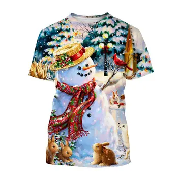 Móda bežné T-shirt Vianočné snehuliak O-krku, krátke rukávy trendy pánske bežné nedeľu najkrajším vytlačené T-shirt