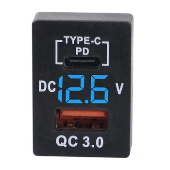 3X Nabíjačku QC3.0 USB Nabíjačka do Auta Zásuvky PD Typ-C Nabíjačku S LED Blue Digitálny Voltmeter Pre Nové Toyota Rýchle Nabíjanie
