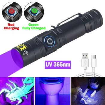 Nabíjateľná 365nm Pet Detektor Linternas Scorpion Koberec Chytiť Ultrafialové Blacklight Baterka Mini Fialová Moču