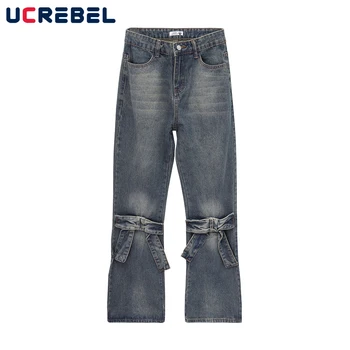 Umyté Núdzi Bežné Jeans Mens High Street Dekorácie Straight-leg Nohavice Mužov Nohavice
