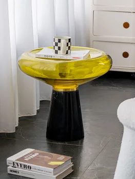 Luxusné Kruhové Konferenčné Stolíky Nábytok Tvorivé Žlté Sklo Obývacia Izba Gauč Rohu Tabuľky Nordic Mramoru Voľný Čas Čaj Stôl