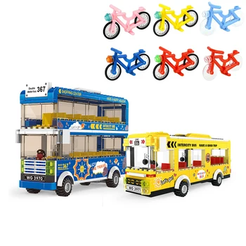 MOC Mesto Buse UK Londýne Stavebné Bloky Vozidla Single Double Decker Školy Autobusovej Dopravy na Bicykli Auto Klasické Tehly Deti Darček Hračka