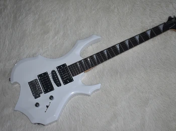 Predaj cudzie 6-reťazcové elektrické gitary, biela planý telo, javorový krk, môže byť prispôsobený.