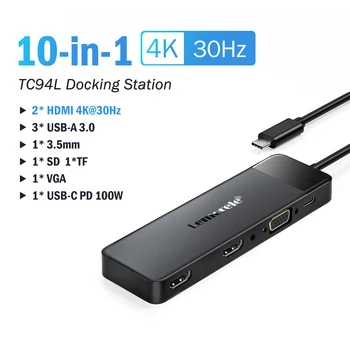 Lemorele TC94 10Port Dokovacej Stanice, USB, C HUB Typ-C, USB 3.0 Adapter-Dual HDMI 4K USB HDMI VGA Audio Rozhranie Pre Notebook