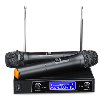 Mikrofón 2 Kanálový Bezdrôtový Duálny Ručný Mikrofón * Digitálny LCD Displej Mikrofón Systém Držiak Pre Strany v USA Plug