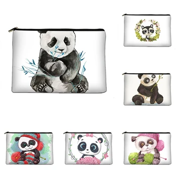 Roztomilá Panda Cartoon Zvierat Kozmetická Taška Plátno Toaletná Skladovanie Taška Bridesmaid Darček Cestovné Prenosné Kabelka