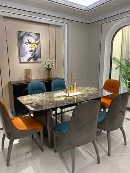 Taliansky mramor stôl obdĺžnikový high-end jedálenský stôl svetlo luxusný dom villa jedálenský stôl a stoličky zmes