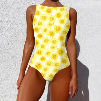 Jeden Kus Sexy Podprsenka Plavky Žltá Chryzantéma Vytlačené Ležérne Športové oblečenie, Plavky, Plážové Kúpanie Oblek pre Ženy Oblečenie