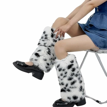 Ženy Kožušín Nohu Teplejšie Zimné Chlpaté Dlho Boot Putá Fuzzy Obuvi Pokrytie Strany Kostým pre Dovolenku Festivalových Vystúpení Hrať