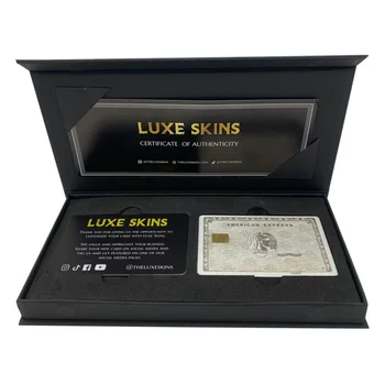 luxusné vlastné značky tlač kovové kreditnej karty box darčekový balíček s zlatej fólie a papier certifikát pre kovové karty