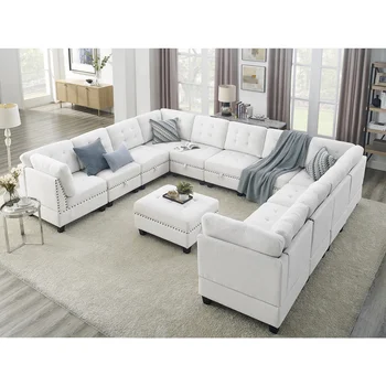 U shape Modulárny Sectional Sofa，DIY Zmes，zahŕňa Sedem Jednej Stoličky， Štyri Rohu a Jedným Osmanskej，Slonoviny