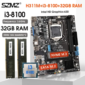 H311 doske auta LGA1151 i3 8100 CPU 16 G*2=32 G 2666MHz ddr4 Ram PC pamäť, podpora Core 6/7/8/9 gen procesor HD Graphics 630