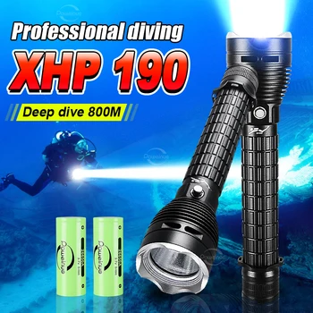 Najnovšie XHP190 Profesionálne Potápačské Baterka IPX8 Podvodné Lampa High Power LED Baterky Silný Potápanie Pochodeň Svietidla