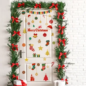 Jeden meter samolepky na stenu Vianočné čiapky, ponožky a perník muž zvony stenu pozadia, obývacia izba, spálňa domova stenu