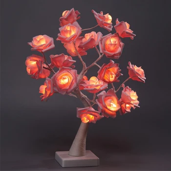 24LED stolná Lampa Batérie/USB Ruže Kvet Stromu Čítanie Tvorivé Spálňa Posteli Nočné Svetlo Na Valentína Vianočné Dekorácie