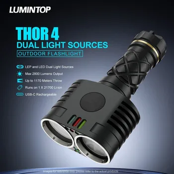 Lumintop THOR4 2800 Lúmenov prebiehajú na lep Dual LED Svetelný Zdroj Baterka 1170M 21700 Batérie Biely Laserový Horák, Outdoor, Lov, Camping