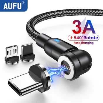 AUFU 540 Otočiť Magnetické USB Typu C Kábel pre Realme Samsung Huawei 3A Rýchle Nabíjanie Micro USB Magnet Nabíjací Kábel pre iPhone 14