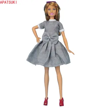 Sivý Kockovaný Krátke Rukáv Šaty Pre Bábiku Barbie Módne Princezná Šaty Pre Barbie, 1:6 BJD domček pre bábiky Bábiky, Príslušenstvo Deti Hračky