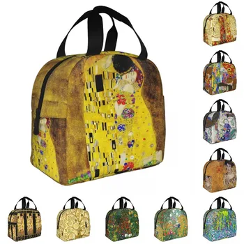 Kiss Gustav Klimt Obed Taška Prenosná Izolované Chladnejšie Tepelnej Bento Box Pre Ženy, Deti, Školy Piknik Jedlo Tote Tašky
