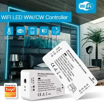Tuya Wifi Farba LED Regulátor Teploty 36V DC 2.4 G RF Diaľkové Stmievanie Prepínač 2 KANÁLY*5A WW CW CCT Radič WT1 Stmievač