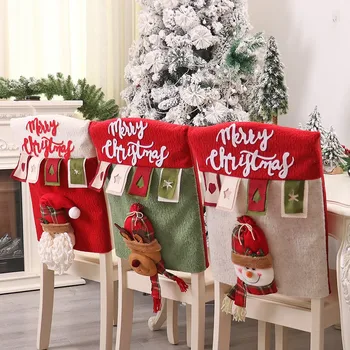 Vianočné Stoličky Kryt Opakovane 3D Santa Claus Elk Stoličky poťah Domov Vianoce, Nový Rok Dodávky Vianočné Dekorácie 2023