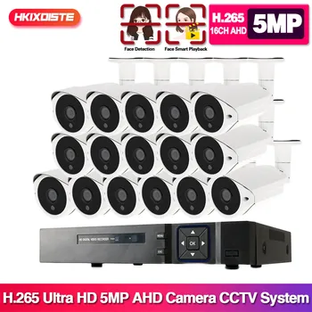 H. 265 16CH DVR KAMEROVÝ Bezpečnostný Systém, 5MP Vonkajšie AHD CCTV kamerový Systém Nastaviť Nočné Videnie Bullet Kamera Video Dohľad Auta 8CH