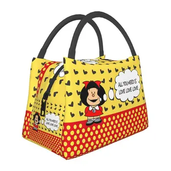 Mafalda Citácie Izolované Obed Taška pre Ženy Prenosné Cartoon Quino Tepelnej Chladnejšie Lunch Box Pláži Camping Cestovanie