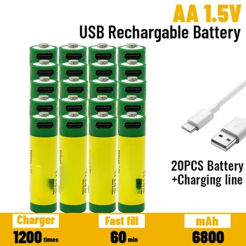 Rýchle nabíjanie 1,5 V AA lítium-iónová batéria s 6800mah kapacity a USB nabíjateľné lítium-USB batérie hračka pre klávesnicu