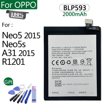 100% Originálne Batérie BLP593 Pre OPPO neo5 2015 Neo5S A31 2015 R1201 2000mAh Vysoko kvalitné Náhradné Batterie
