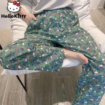 Nové Sanrio Hello Kitty Vytlačené Ženy Domov Nohavice Y2k Americký Retro Anime Žena Elastický Pás Nohavíc Príležitostné Voľné Spánku Nohavice
