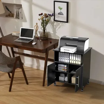 SmileMart Koľajových Printer Stand Počítač Košík s Skriňa, Čierna