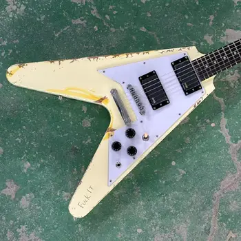 JamesHetfield Kovový Biely Krém Ťažké Relikvie Flying V Elektrickú Gitaru Kill Em All, Čína Snímače EMG, vo Veku Hardvéru