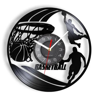 Basketbal Nástenné Hodiny Basketbalisti Siluetu Wall Art Vinyl Nástenné Hodiny Slam Dunk Basketbal Domova Športové Darček