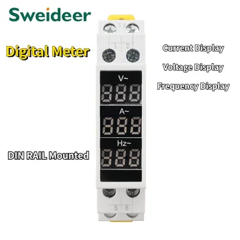 Digitálny Tester Meter Din lištu jednofázový 1Pole AC 50-500V 0-100A 0-99HZ Voltmeter Ammeter Frekvencia Elektrickej Energie Červená