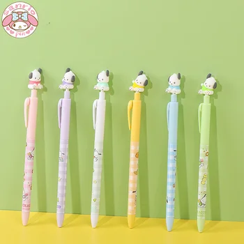 Sanrio cartoon gélové pero 3/6pcs kawaii pochacco stlačte rotary pero študent písanie hladké čierne 0,5 mm dievča, darček office kancelárske potreby