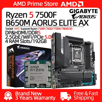GIGABYTE B650M AORUS ELITE AX+Ryzen 5 7500F Doske a Procesoru Set Kit Ryzen 6 5 ghz Core 12 Niť DDR5 Stolné počítače, PC Gamer