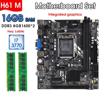 H61 LGA 1155 Doska Set s I7 3770 CPU a pamäte DDR3 2*8GB=16GB PC pamäte RAM 1600MHZ Nastaviť Integrovaná grafická karta