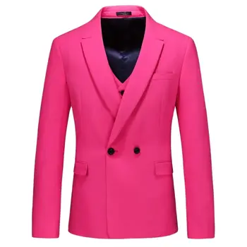 Najnovšie Dizajn Hot Pink Ženícha Tuxedos Mužov, svadobné Obleky Dvojité Breasted Muž Sako Bunda 3 Kusy Groomsmen Nosenie Večer Ples
