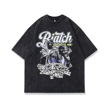 Zábavné Tričká Mužov Hip Hop Streetwear Rapper Vytlačené Wahsed 100% Bavlna tričká Veľkými Vintage Gotický Grafické Letné Topy
