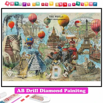 Mapa sveta 5D DIY AB Diamond Maľovanie Mozaiky Krajiny Cross Stitch Kamienkami Ručné Remeselné Výšivky Domova Darček