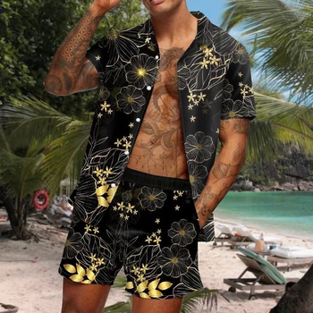 Módne Leto Mužov Vysokej Kvality Havajské Nastaví Tlač Krátke Rukáv Tričko Beach Šortky Streetwear Dovolenku pánske dvojdielne plavky Oblek