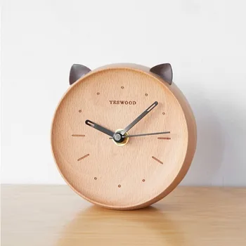 Genji dreva jazyk buk tichý hodiny domov spálňa nočné hodiny mačka modelovanie tabuľka hodiny masívneho dreva budík