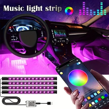 1pc LED hudba svetlo bar 48LEDS USB Bluetooth smart APP control multi-farebné nepremokavé RGB interiéru vozidla svetlo bar