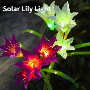 LED Záhradné Osvetlenie s 4 Hlavu Lily 7 Farebných Variáciách Slnečné Svetlo Romantické Kvetinové Atmosféru Svetlá na Trávniku/Dvor/Svadobná Výzdoba