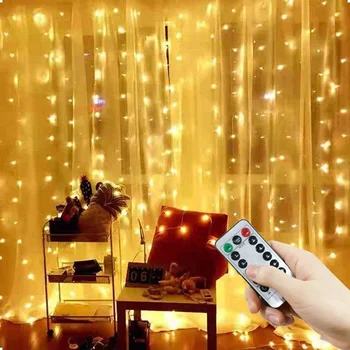Opona LED Reťazec, Svetlá, Vianočné Dekorácie 6M Diaľkové Ovládanie Dovolenku Svadobné Víla Garland Svetlá pre Spálňa Vonkajšie Domov