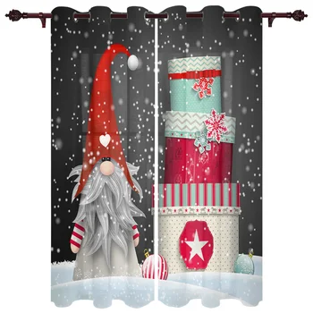 Zimné Gnome Darček Snowflake Vianočné Gule Okenné Záclony Obývacej Izby, Spálne, Kuchyne Okno Ošetrenie Úplnej Domov Závesy