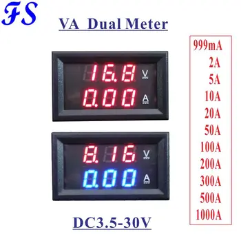 DC 3.5-30V Voltmeter Ammeter Čierny Kryt DC 0-999mA 2A 5A 10A 20A 50A 100A 200A 300A 500A 1000A Širokú Škálu Napätie Prúd Meter