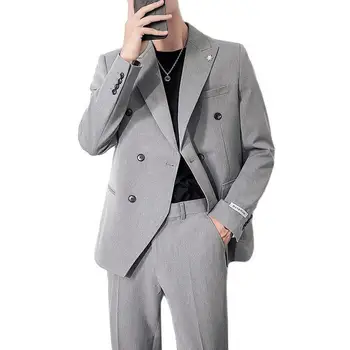 Pánske Obleky & Blejzre 2023(Bunda +Nohavice) Zľahka Varené kórejský Štýl, Slim-fit Double-breasted Príležitostné Voľné Vyhovovali Farbou