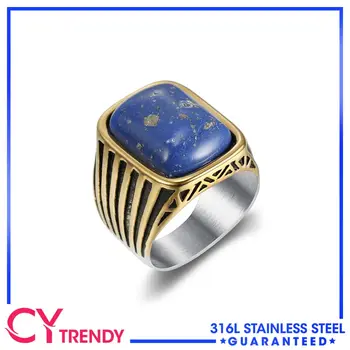 Modrý Kameň Lapis Lazuli Prstene pre Mužov z Nehrdzavejúcej Ocele Veľkosti 7 Až 15 Módne Šperky Príslušenstvo